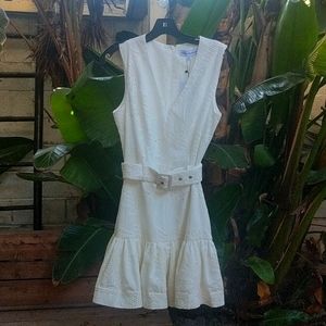 Karina Grimaldi Belted Eyelet Ruffle Dress